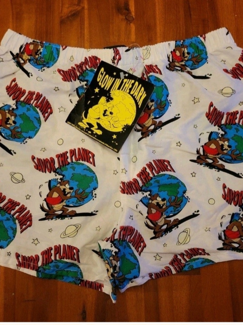 Warner Bros. White Glow-in-the-Dark Cartoon Planet Pajama Shorts 1993 Taz